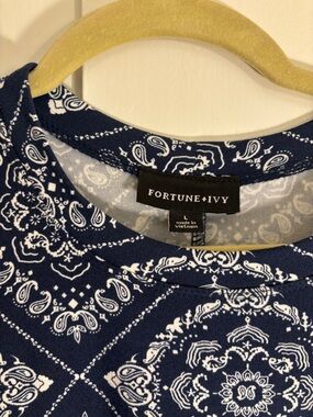 Fortune & Ivy Navy and White Paisley Mini Dress